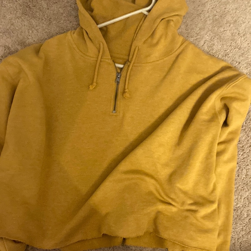So mustard yellow cropped hoodie. Size XL. (tag cut off because it was a gift)